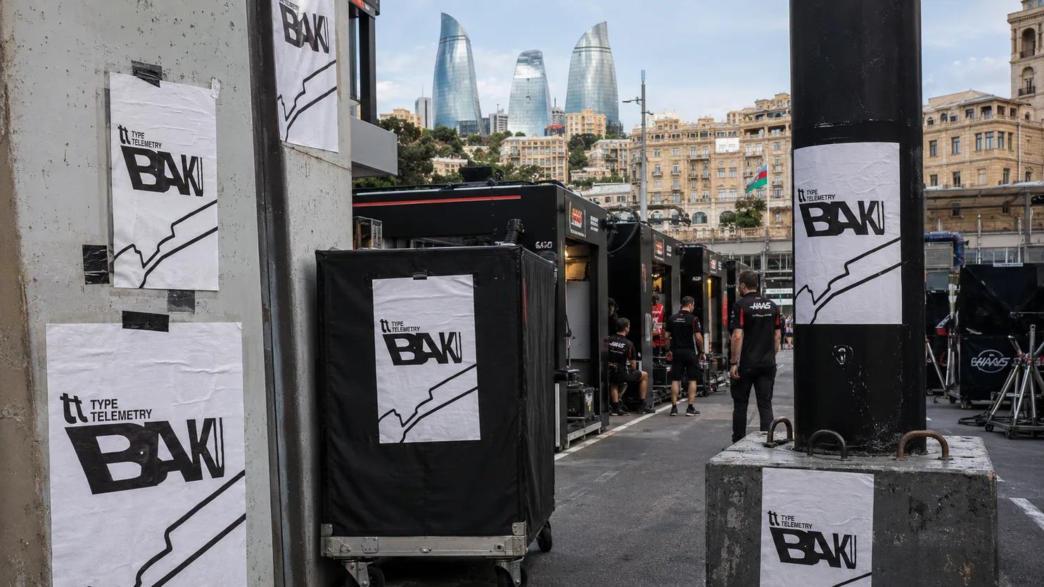 TypeTelemetry Baku street circuit poster mock-up with reactive Formula 1 typography
