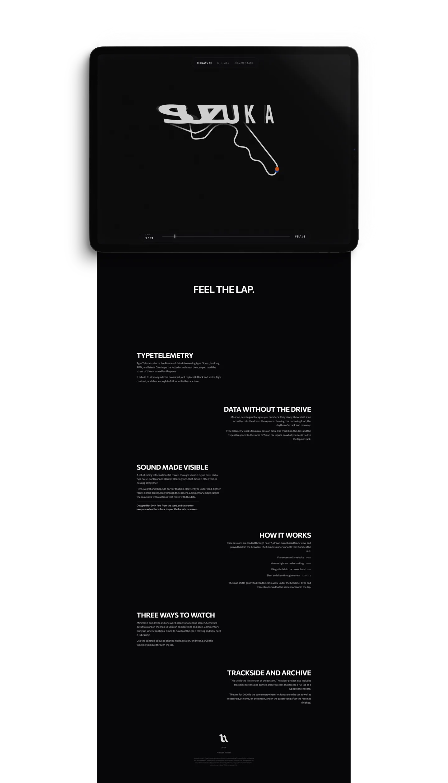 TypeTelemetry full digital ecosystem on iPad and website scroll interface by Archie Durrant